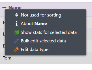 Default Bulk actions in the title menu of any columns
